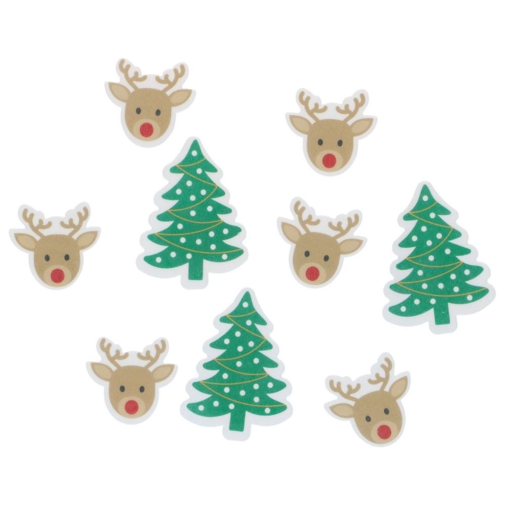 Wilton Reindeer & Christmas Tree Edible Wafer Decorations Set of 9
