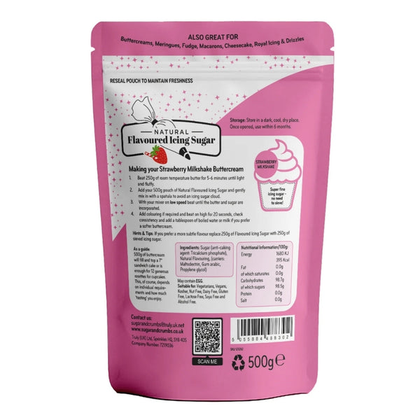 Sugar & Crumbs Strawberry Milkshake - Natural Flavoured Icing Sugar 500g