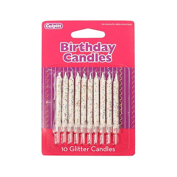 Culpitt White Glitter Candles x 10
