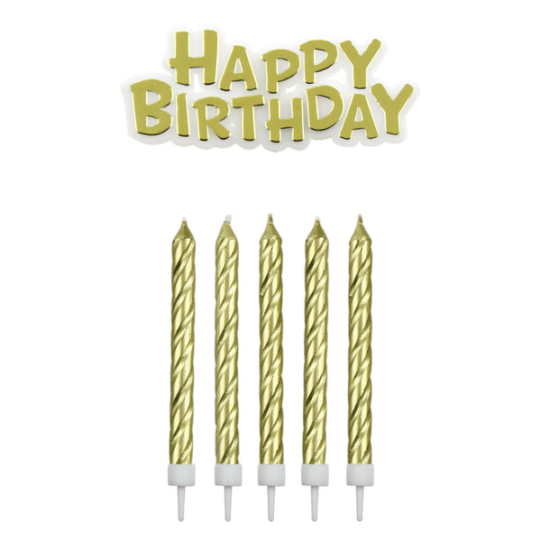 PME Gold Happy Birthday Candles With Plaque Set