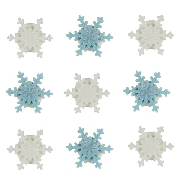 Anniversary House Mini White And Blue Matt Snowflakes Sugar Toppers x 9
