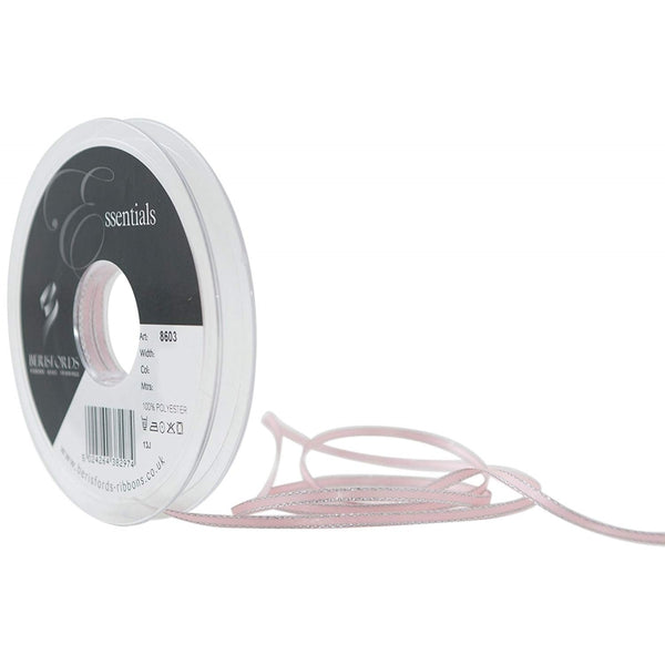 Berisfords Pink Azalea Silver Edge Satin Ribbon 3mm x 20 Metres
