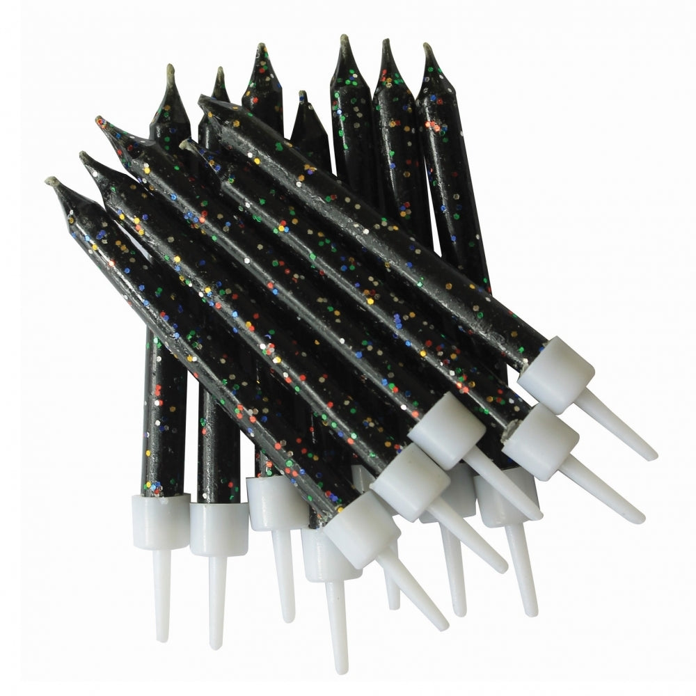 Anniversary House Black Glitter Candles x 12