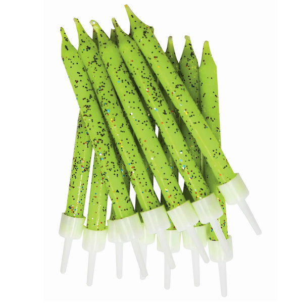 Anniversary House Lime Green Glitter Candles x 12