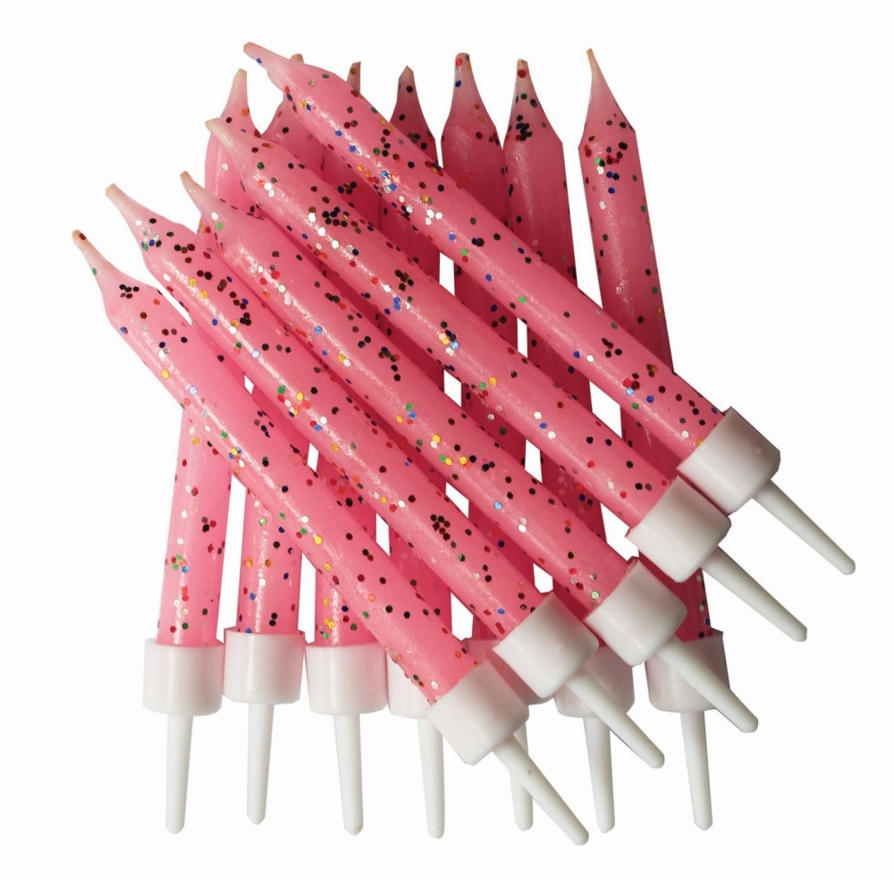 Anniversary House Pink Glitter Candles x 12