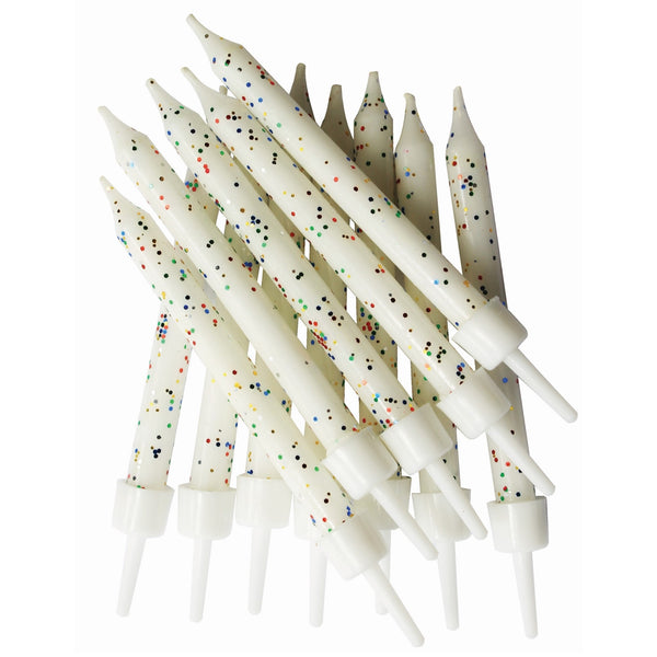 Anniversary House White Glitter Candles x 12