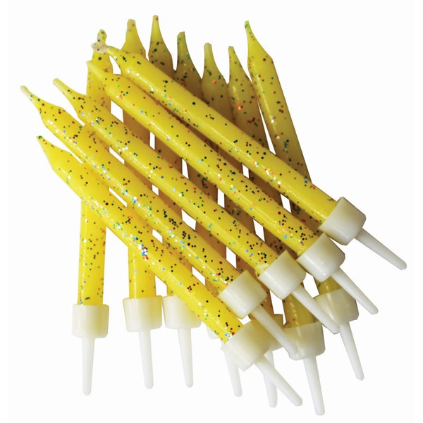 Anniversary House Yellow Glitter Candles x 12