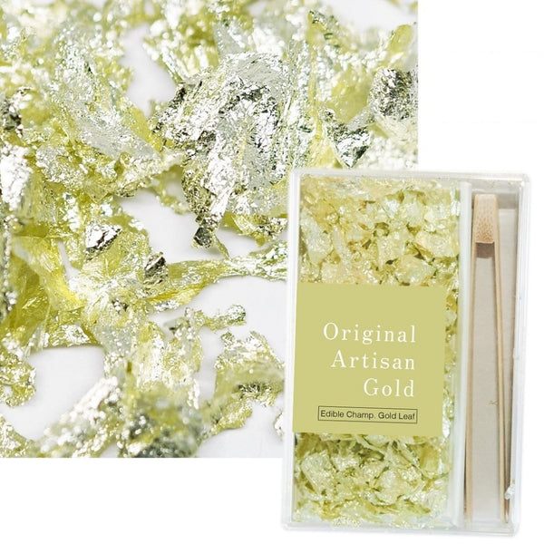 Original Artisan Gold Edible Leaf Flakes with Bamboo Tweezers - Champagne Gold