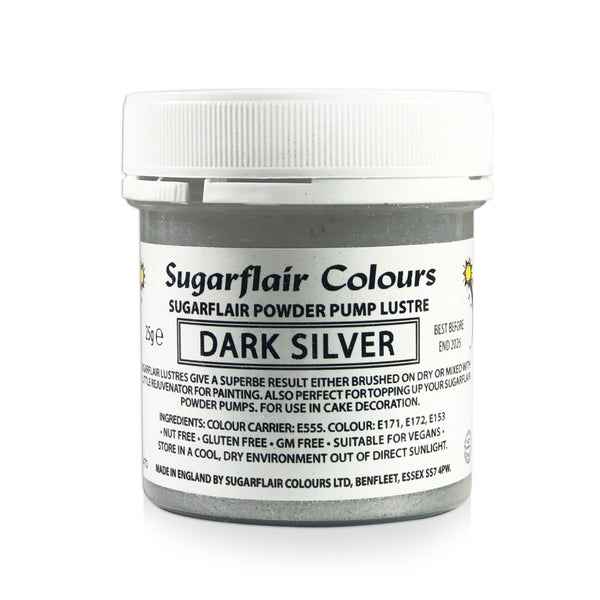 Sugarflair Powder Pump Lustre Refill 25g - Dark Silver