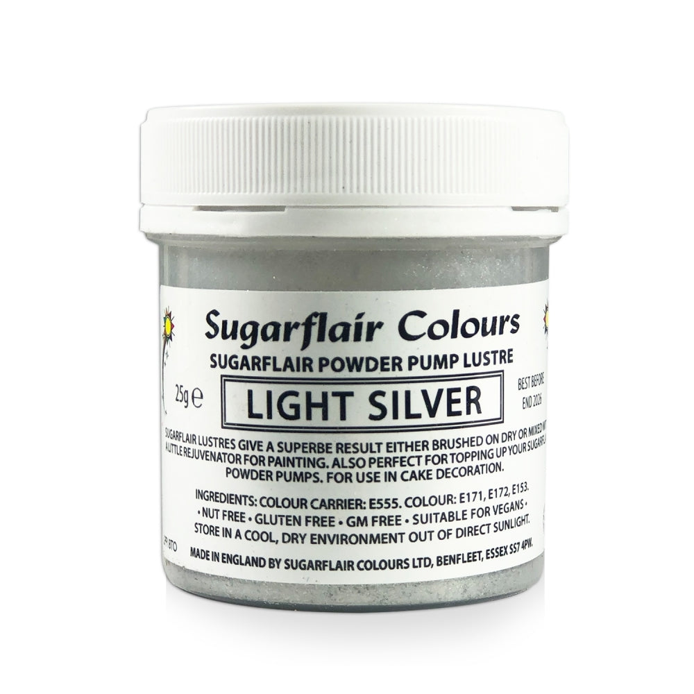 Sugarflair Powder Pump Lustre Refill 25g - Light Silver