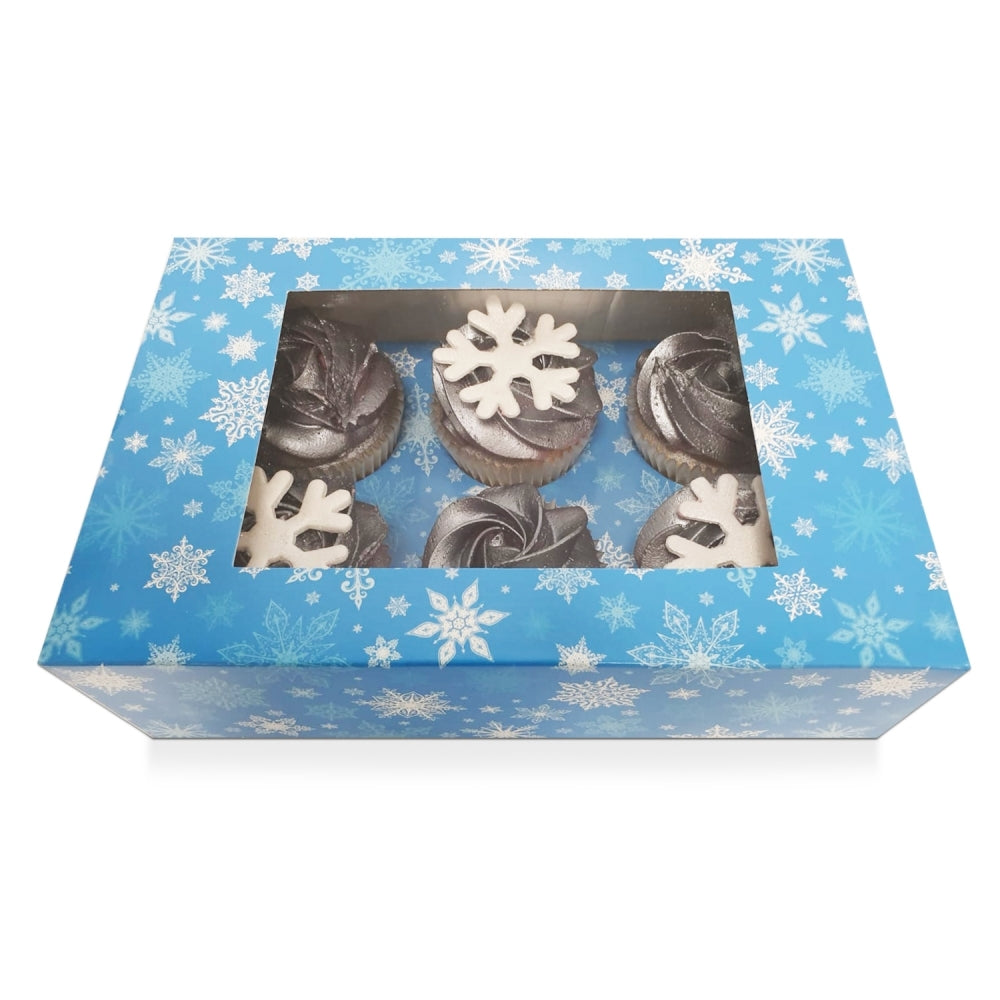 Simply Making Holds 6 Blue Snowflake Satin Cupcake Box
