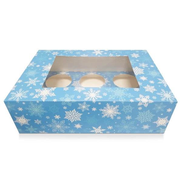Simply Making Holds 6 Blue Snowflake Satin Cupcake Box