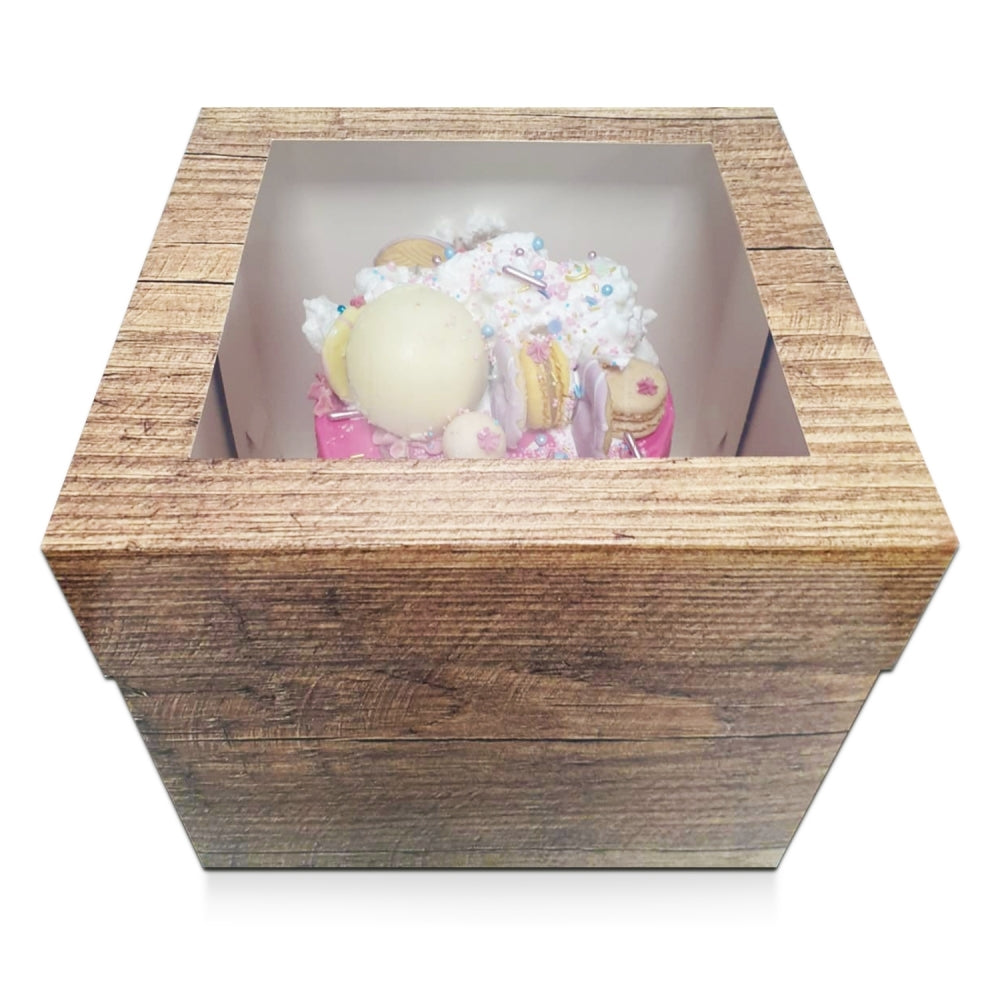 Simply Making Wood Effect Luxury Gloss Finish Extra Deep Cake Box With Window
