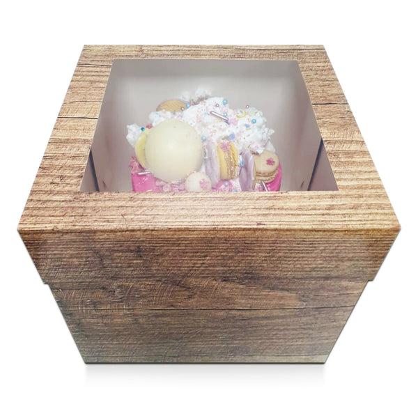 Simply Making Wood Effect Luxury Gloss Finish Extra Deep Cake Box With Window
