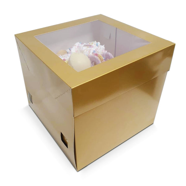 Simply Making Antique Gold Luxury Gloss Finish Extra Deep Cake Box With Window