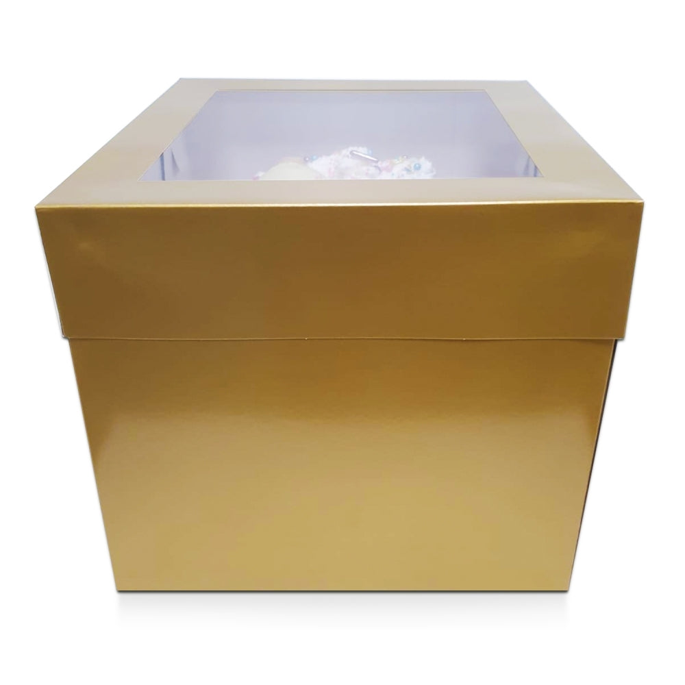 Simply Making Antique Gold Luxury Gloss Finish Extra Deep Cake Box With Window