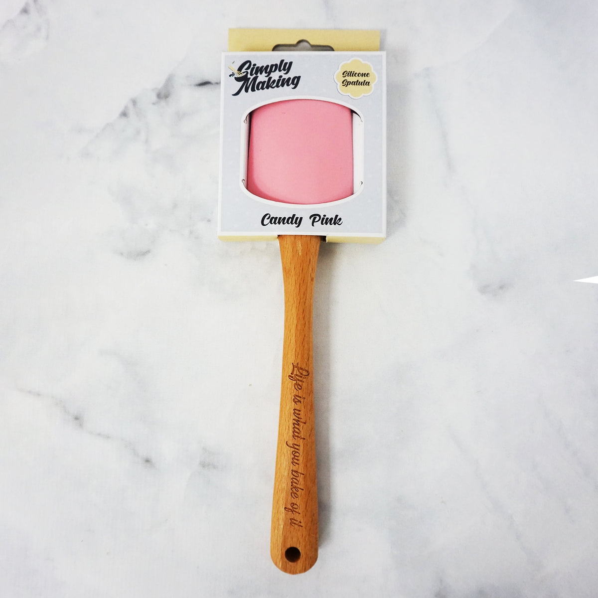 Simply Making Candy Pink Silicone Spatula With Quote Engraved Handle