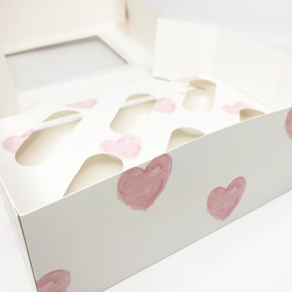 Simply Making White With Pink Hearts Satin Cupcake Box With Window - Holds 6