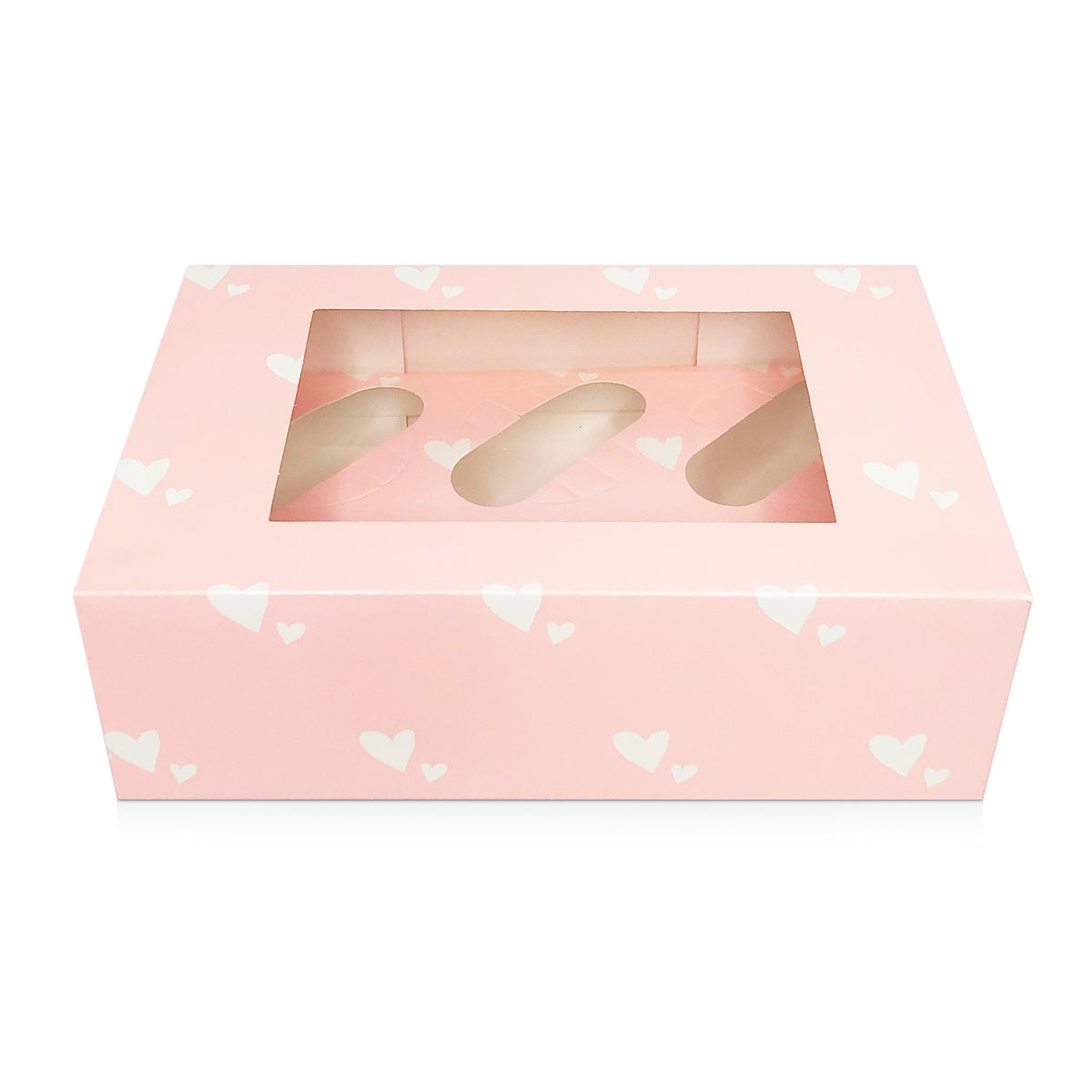Simply Making Pink With White Hearts Satin Cupcake Box With Window