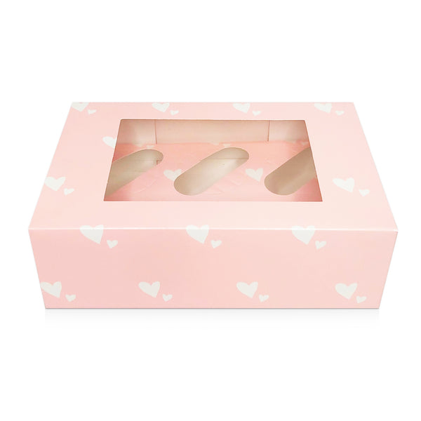 Simply Making Pink With White Hearts Satin Cupcake Box With Window