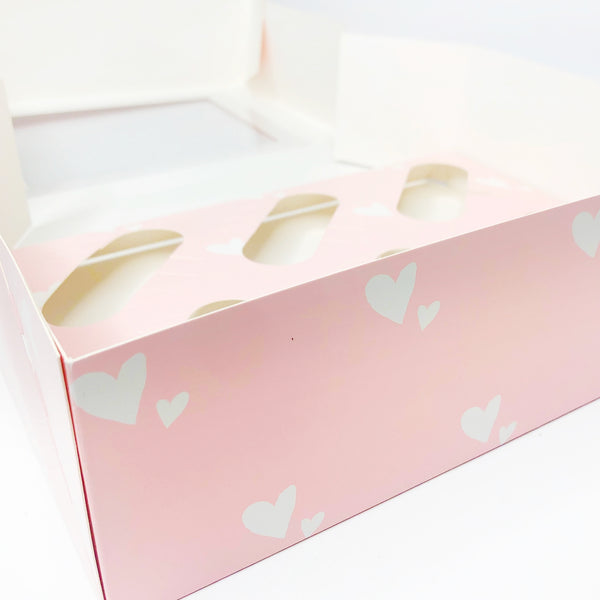 Simply Making Pink With White Hearts Satin Cupcake Box With Window