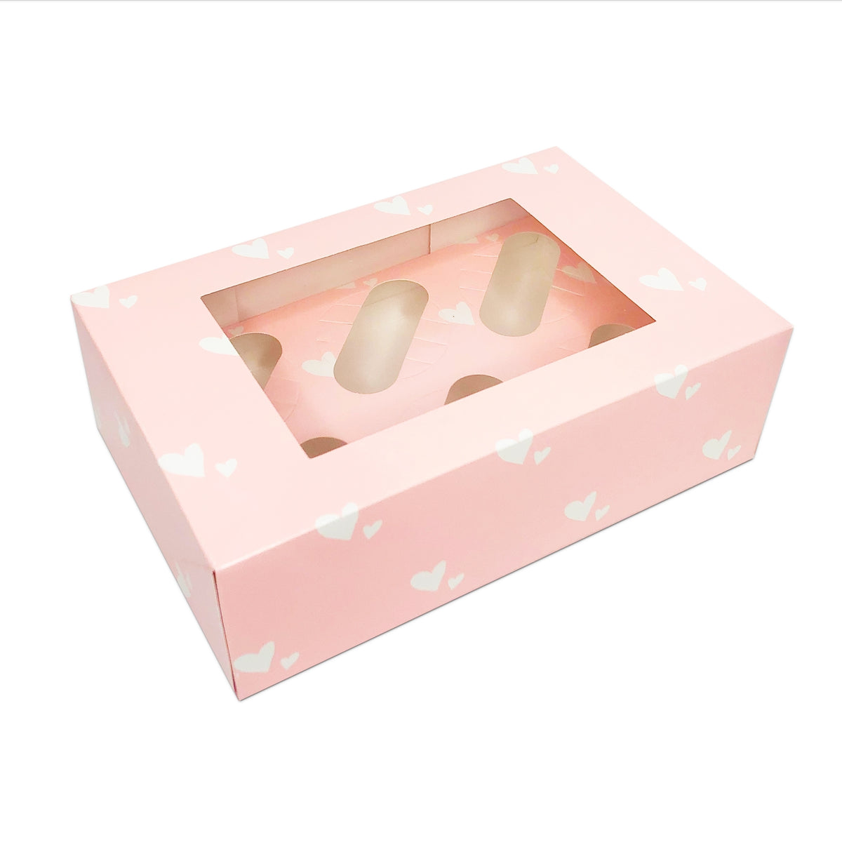 Simply Making Pink With White Hearts Satin Cupcake Box With Window