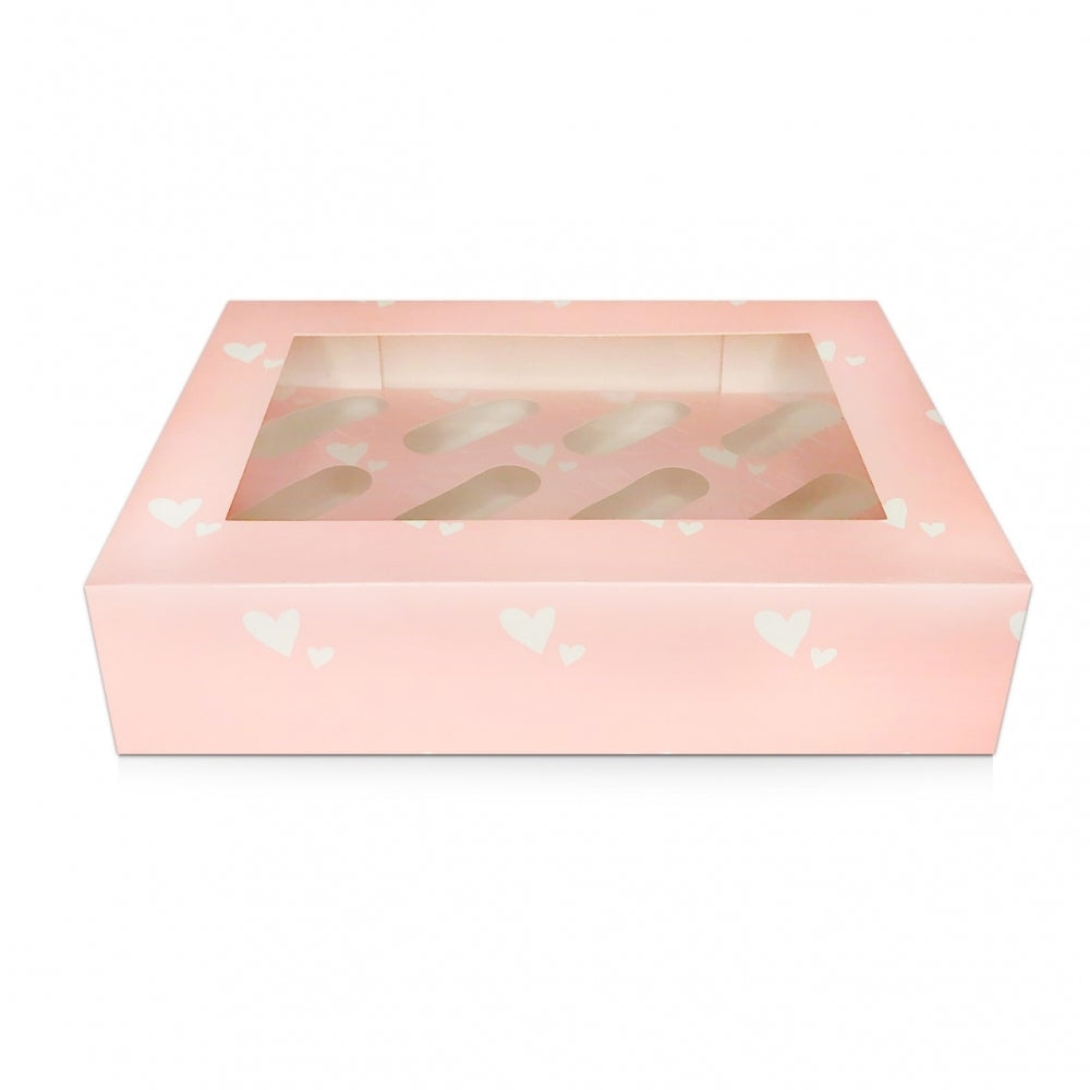 Simply Making Pink With White Hearts Satin Cupcake Box With Window
