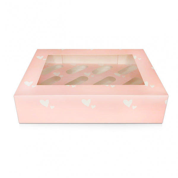 Simply Making Pink With White Hearts Satin Cupcake Box With Window