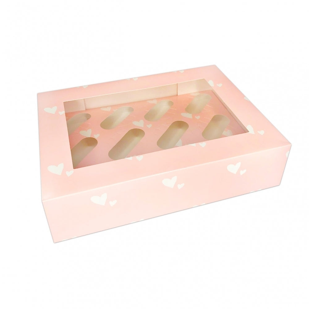 Simply Making Pink With White Hearts Satin Cupcake Box With Window