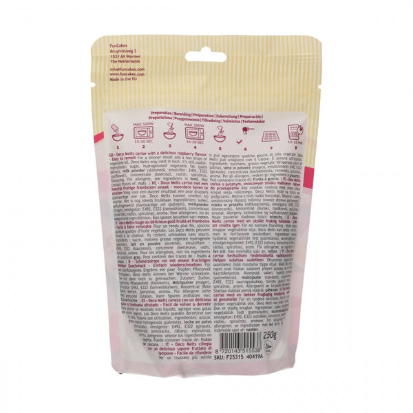 FunCakes LOW DATE - Raspberry Flavour 250g Deco Candy Melts - FunCakes [MAY 2026]