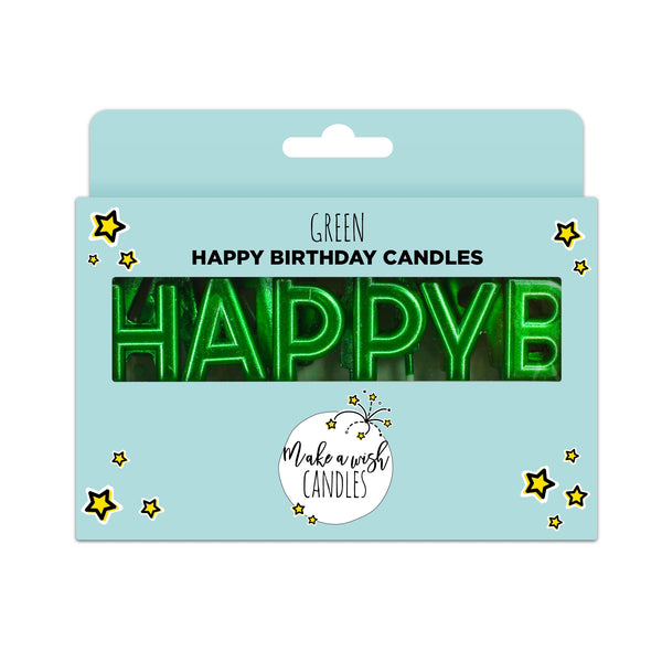 Make A Wish Green 'Happy Birthday' Candles