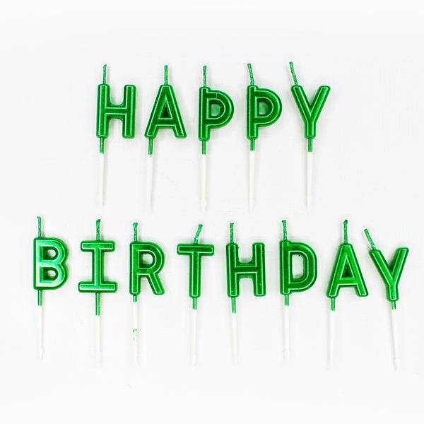 Make A Wish Green 'Happy Birthday' Candles