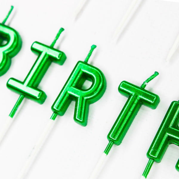 Make A Wish Green 'Happy Birthday' Candles