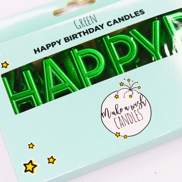 Make A Wish Green 'Happy Birthday' Candles