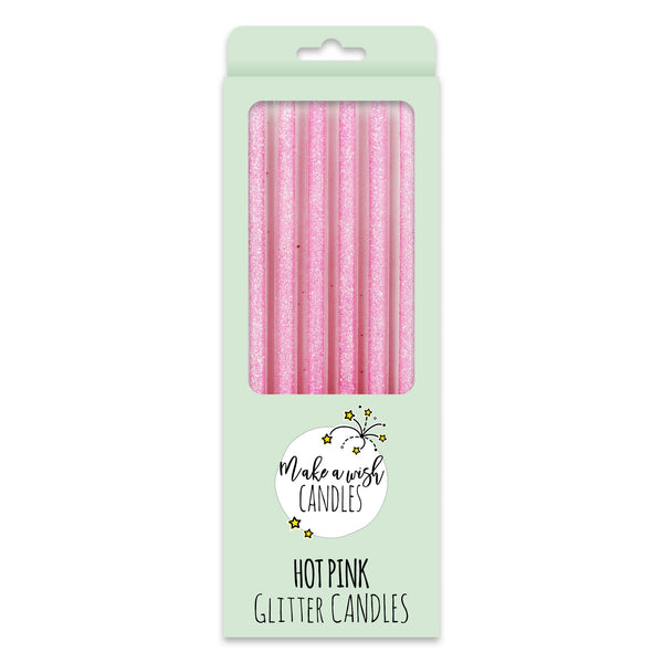 Make A Wish Tall Hot Pink Glitter Candles x 6