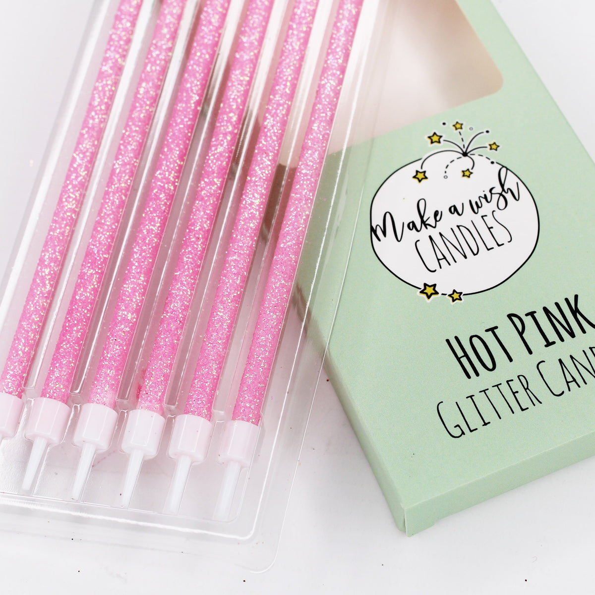 Make A Wish Tall Hot Pink Glitter Candles x 6