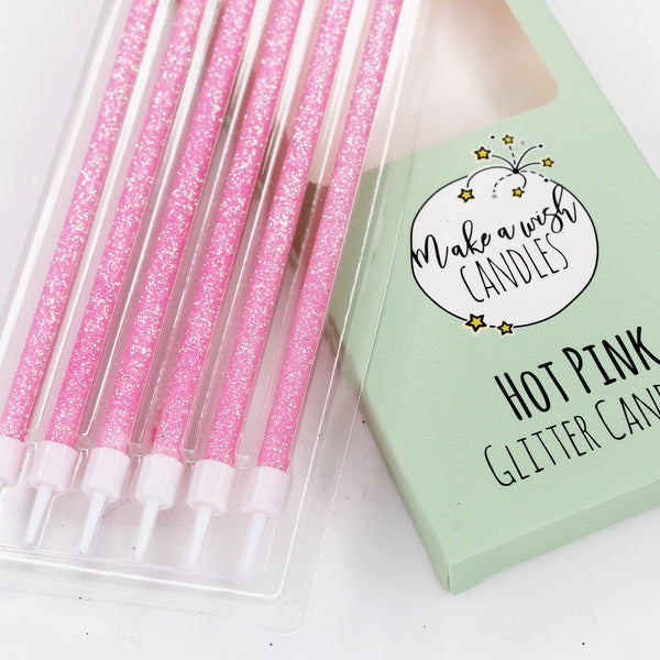 Make A Wish Tall Hot Pink Glitter Candles x 6
