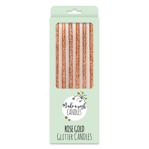 Make A Wish Tall Rose Gold Glitter Candles x 6