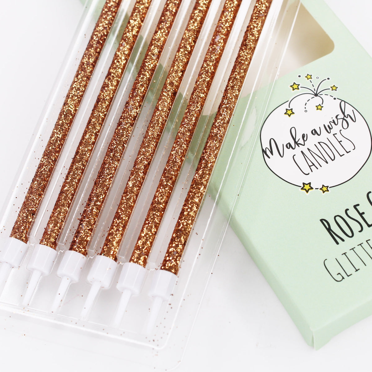 Make A Wish Tall Rose Gold Glitter Candles x 6