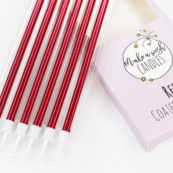 Make A Wish Tall Red Metallic Candles x 6