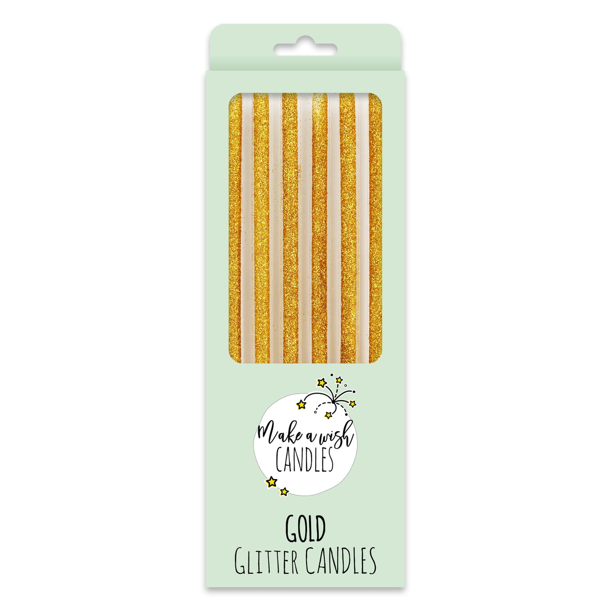 Make A Wish Tall Gold Glitter Candles x 6