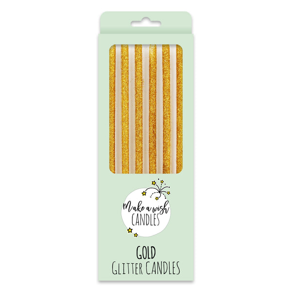 Make A Wish Tall Gold Glitter Candles x 6