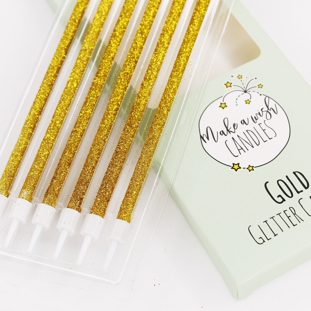 Make A Wish Tall Gold Glitter Candles x 6
