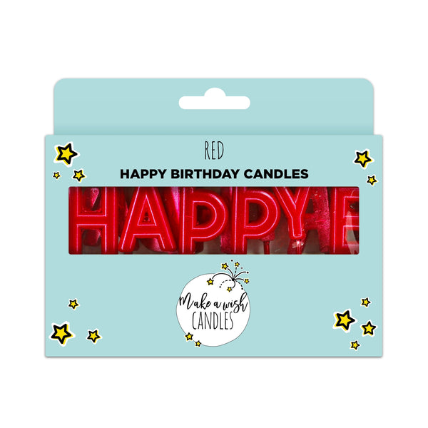 Make A Wish Red 'Happy Birthday' Candles