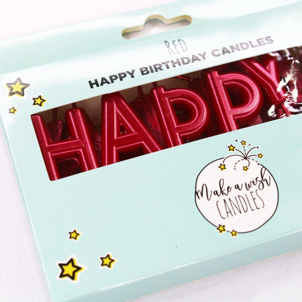 Make A Wish Red 'Happy Birthday' Candles