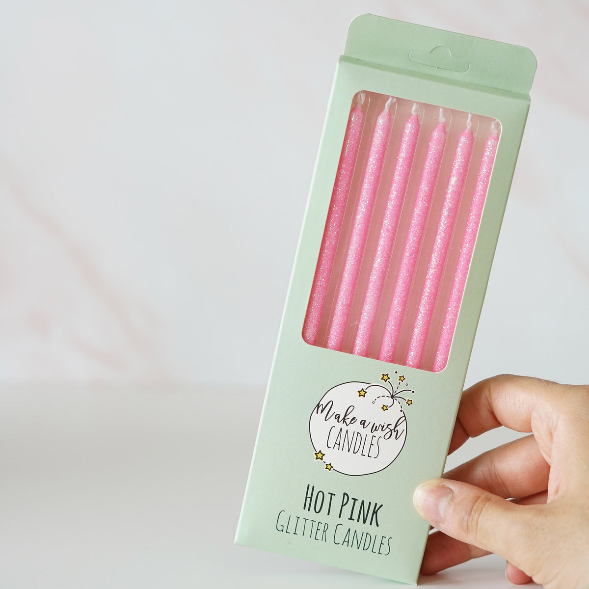 Make A Wish Tall Hot Pink Glitter Candles x 6