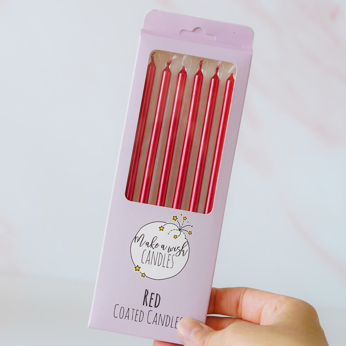 Make A Wish Tall Red Metallic Candles x 6