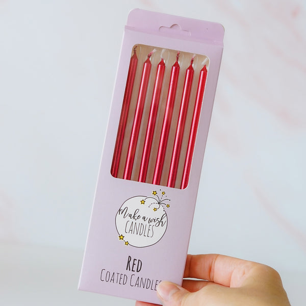 Make A Wish Tall Red Metallic Candles x 6