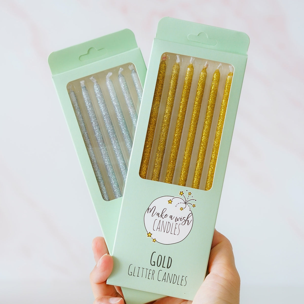 Make A Wish Tall Gold Glitter Candles x 6