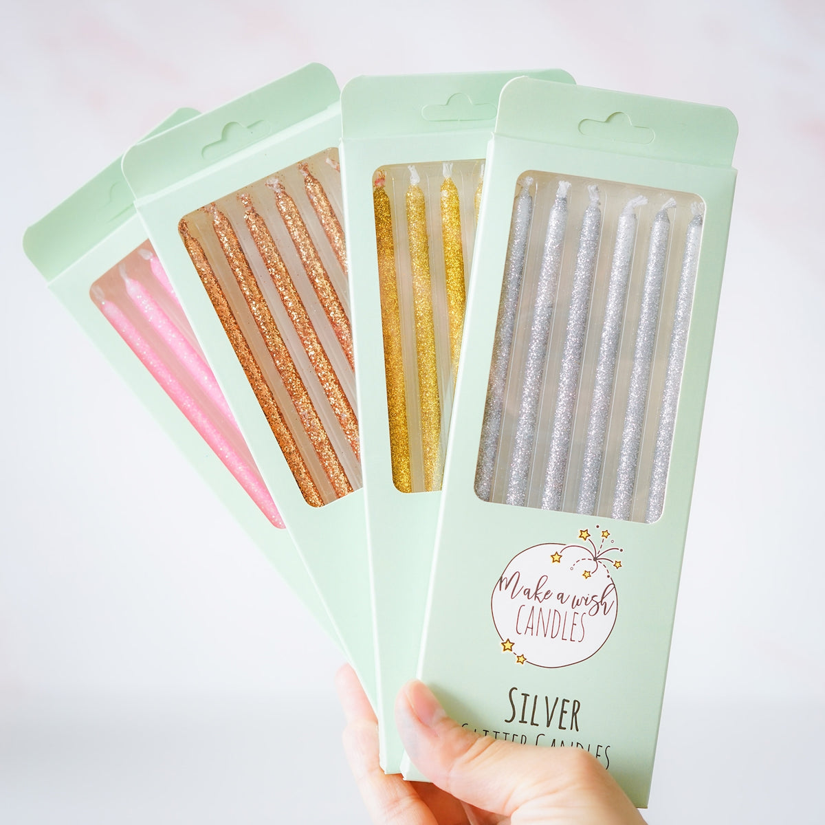 Make A Wish Tall Gold Glitter Candles x 6